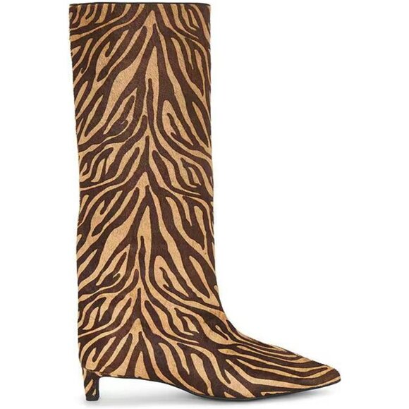 ⚡Women's Zebra Pattern Knee High Boots Pointed Toe Kitten Heel Casual Long Boots - Picture 6 of 7